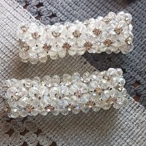 Crystal Beaded  Iridescent Clear Pair Of Stretch Bracelets 2